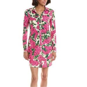Flora Bea NYC Dress Makelly Floral Pink Long Sleeve Button Front Size S • NEW •